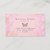 Roze en faux goud glitter vlinder visitekaartje (Achterkant)