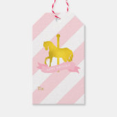 Roze en Faux Gouden Folie Carrousel Paard Cadeaulabel (Voorkant)