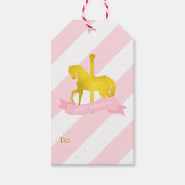 Roze en Faux Gouden Folie Carrousel Paard Cadeaulabel