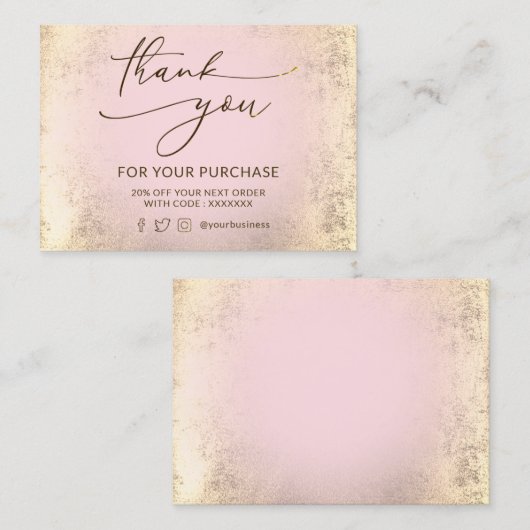 roze en faux gouden folie dank u kaart visitekaartje (Voorkant / Achterkant)