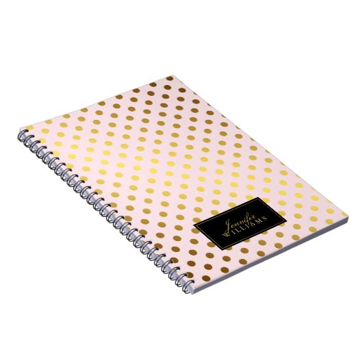 Roze en Faux Gouden Folie Polka Dots Notitieboek (Rechterzijde)
