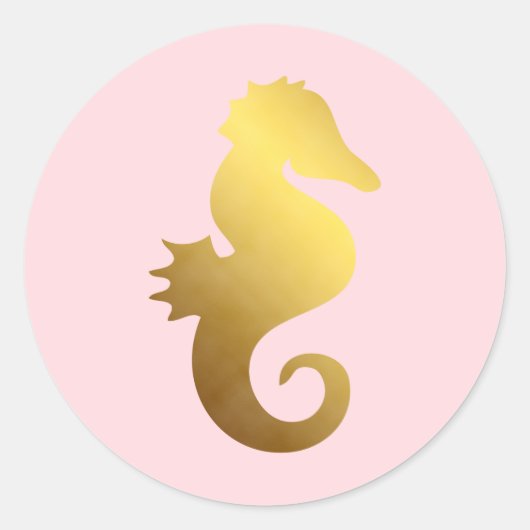 Roze en Faux Gouden Folie Zeepaardje Ronde Sticker (Voorkant)