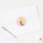 Roze en Faux Gouden Folie Zeepaardje Ronde Sticker (Envelop)