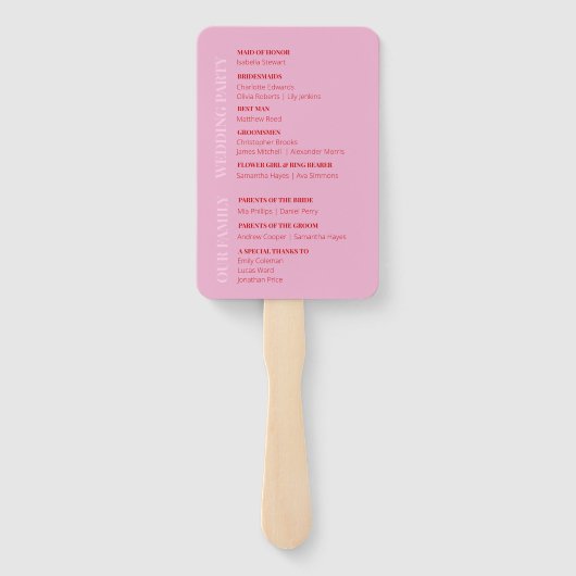 Roze en felrode bruiloft programma Set van fans Handwaaier (Achterkant)