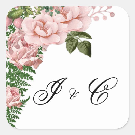 Roze en Ferns Wedding Vierkante Sticker (Voorkant)