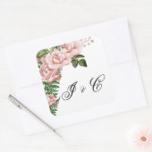 Roze en Ferns Wedding Vierkante Sticker (Envelop)