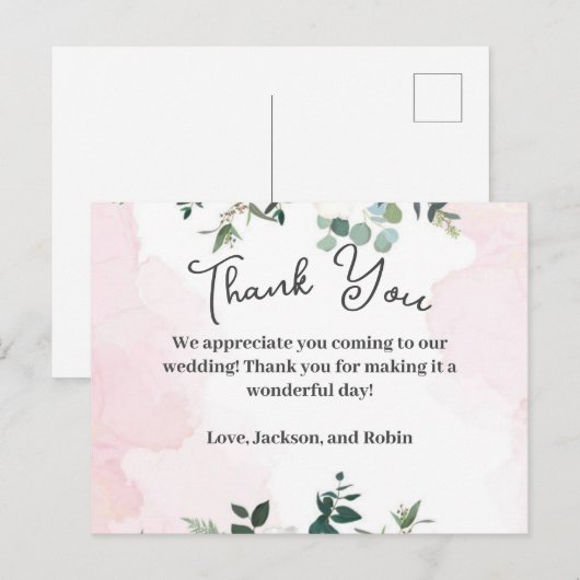 Roze en Floral Hartelijk dank Briefkaart (Voorkant / Achterkant)