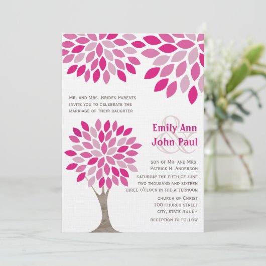 Roze en frambozen Moderne Topjes Bouw Vloerbruilof Kaart (Staand voorkant)