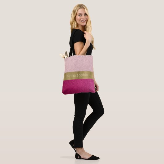 Roze en Fuchsia look van leder Tote Bag (Op model)