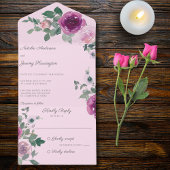 Roze en Fuchsia Rozen op Roze All In One Uitnodiging