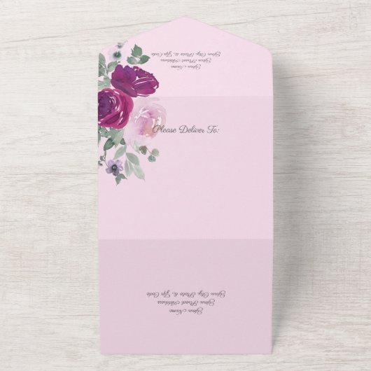 Roze en Fuchsia Rozen op Roze All In One Uitnodiging (Buitenkant)