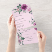 Roze en Fuchsia Rozen op Roze All In One Uitnodiging (Afscheurbaar)