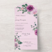 Roze en Fuchsia Rozen op Roze All In One Uitnodiging (Binnen)