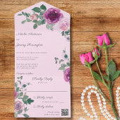 Roze en Fuchsia Rozen op roze QR code All In One Uitnodiging