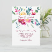 Roze en fuchsia waterverf bloemstuk aangepaste tro kaart (Staand voorkant)