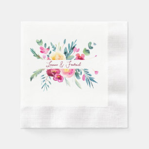 Roze en fuchsia waterverf bloemstuk op maat gemaak servet
