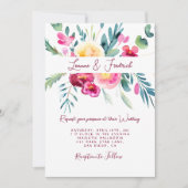 Roze en Fushia waterverf floral custom Bruiloft Kaart (Voorkant)