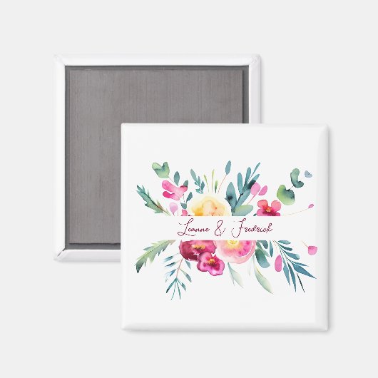 Roze en Fushia waterverf floral custom Bruiloft Magneet (Voorkant / Achterkant)
