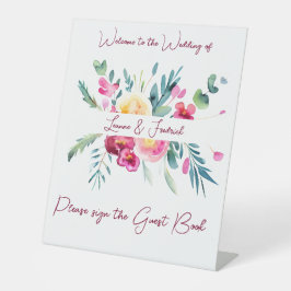 Roze en Fushia waterverf floral custom Bruiloft Reclamebord Met Voetstuk