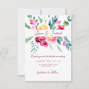 Roze en Fushia waterverf floral custom Bruiloft Save The Date