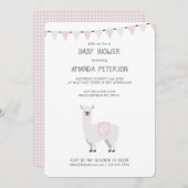Roze en gebroken-witte Baby shower Neutrale Llama Kaart (Voorkant / Achterkant)