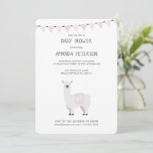 Roze en gebroken-witte Baby shower Neutrale Llama Kaart (Staand voorkant)