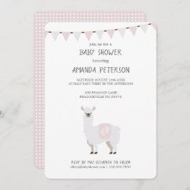 Roze en gebroken-witte Baby shower Neutrale Llama Kaart