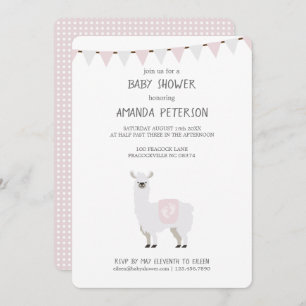 Roze en gebroken-witte Baby shower Neutrale Llama Kaart