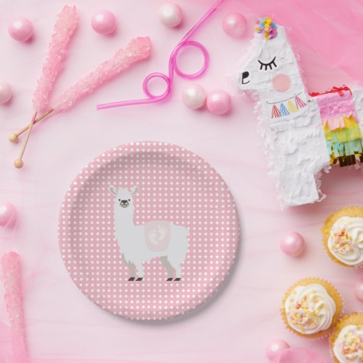 Roze en gebroken-witte Baby shower Neutrale Llama Papieren Bordje (Feest)