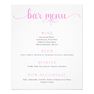 Roze en Gebroken Witte Huwelijksbar Menu Poster