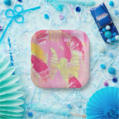 Roze en Geel Abstract Kunst Papieren Bord (Feest)