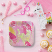 Roze en Geel Abstract Kunst Papieren Bord (Feest)