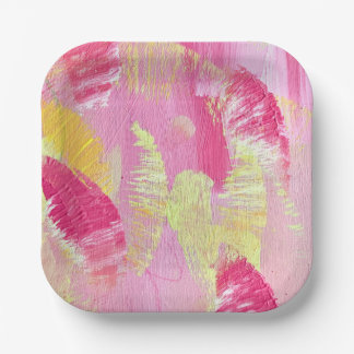 Roze en Geel Abstract Kunst Papieren Bord