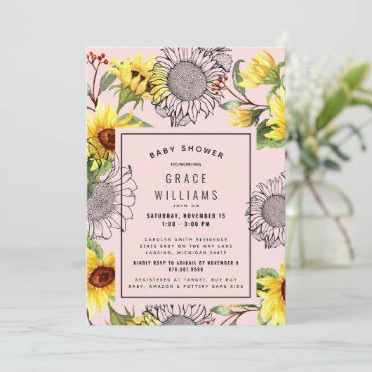 Roze en geel Baby shower Kaart (Staand voorkant)