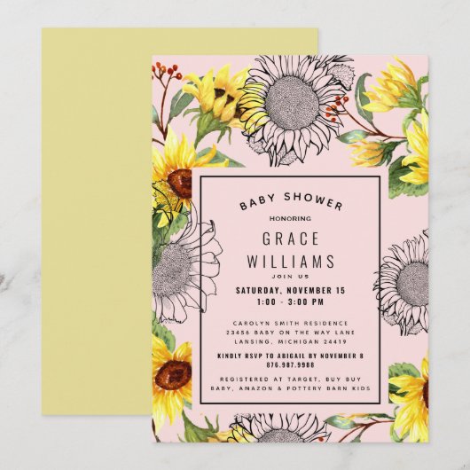 Roze en geel Baby shower Kaart (Voorkant / Achterkant)