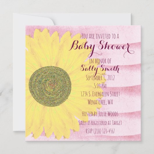 Roze en geel Baby shower Kaart (Voorkant)