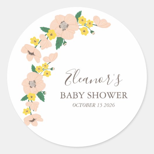  Roze en geel Baby shower van Florence Ronde Sticker (Voorkant)