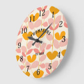 Roze en Geel Bladontwerp Modern Monogram Grote Klok (Hoek)