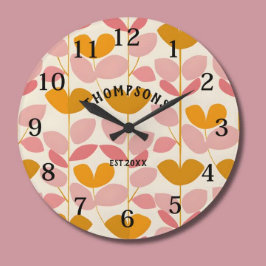 Roze en Geel Bladontwerp Modern Monogram Grote Klok