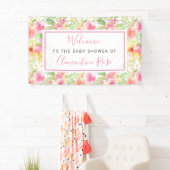 Roze en Geel Bloemen Baby shower Welkom Spandoek (Insitu)