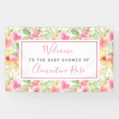 Roze en Geel Bloemen Baby shower Welkom Spandoek (Horizontaal)