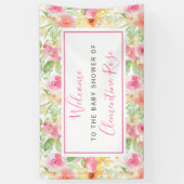 Roze en Geel Bloemen Baby shower Welkom Spandoek (Verticaal)