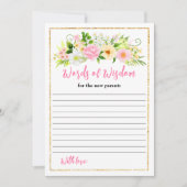 Roze en geel Bloemen Baby shower Woorden van Wijsh Kaart (Voorkant)