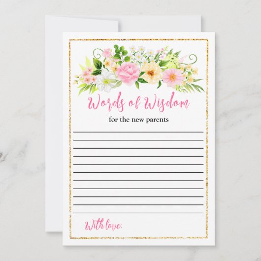 Roze en geel Bloemen Baby shower Woorden van Wijsh Kaart (Voorkant)