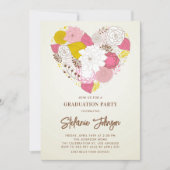  Roze en Geel Bloemen Hart Afstuderen Kaart (Voorkant)
