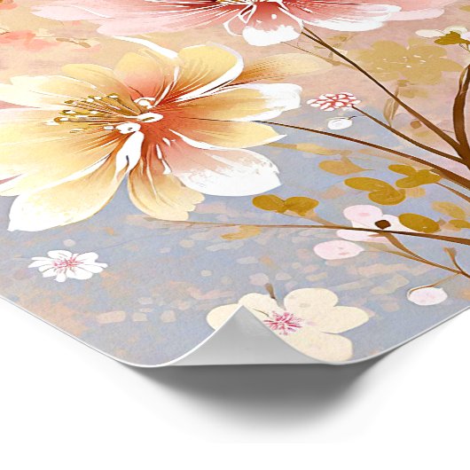  roze en geel bloemen schilderij poster (Hoek)