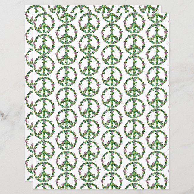 Roze en Geel Bloemen Vredesborden Papier (Voorkant / Achterkant)