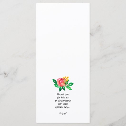 Roze en Geel Bloemen Waterverf Bruiloft Menu (Achterkant)