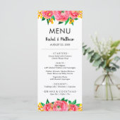 Roze en Geel Bloemen Waterverf Bruiloft Menu (Staand voorkant)