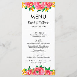 Roze en Geel Bloemen Waterverf Bruiloft Menu